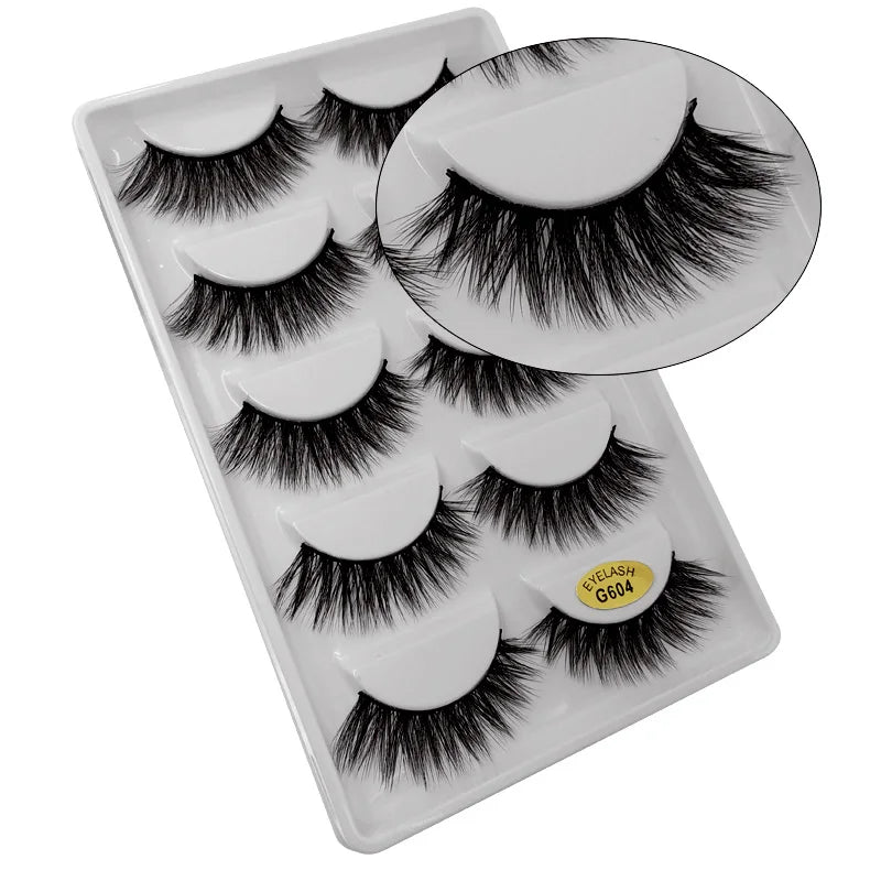 5 Pairs Mink EyeLashes 3D False Lashes Winged Thick Makeup Eye Lash Dramatic Lashes Natural Volume Soft Fake Eye Lashes G800
