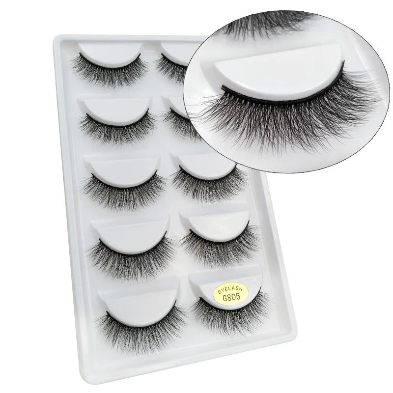 5 Pairs Mink EyeLashes 3D False Lashes Winged Thick Makeup Eye Lash Dramatic Lashes Natural Volume Soft Fake Eye Lashes G800