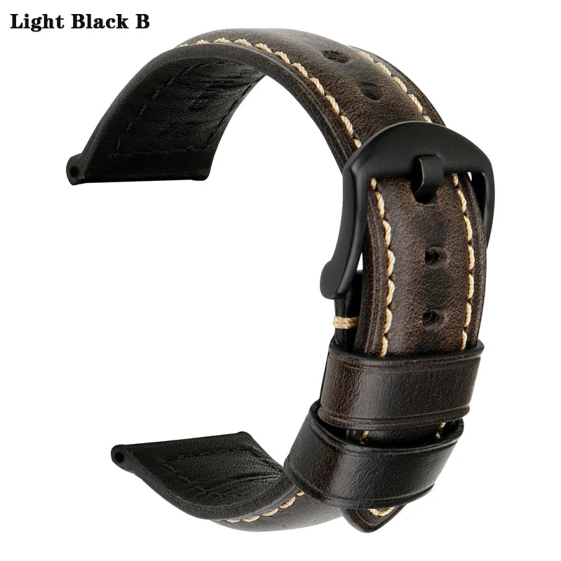 MAIKES Watch Bands 20mm 22mm 24mm 26mm Vintage Oil Wax Leather Watch Strap Watch Accessories For Panerai Breitling Watchband