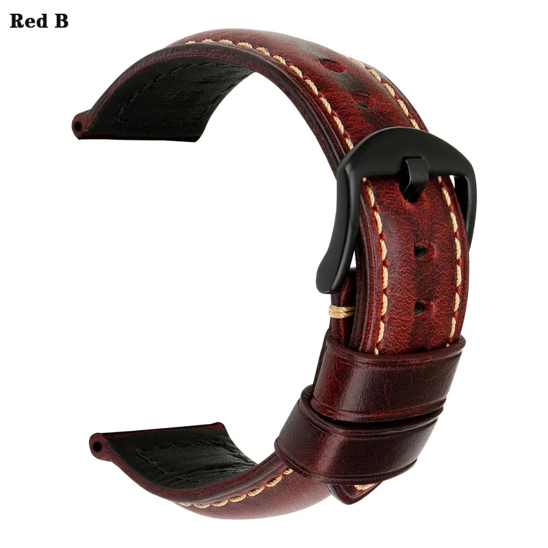 MAIKES Watch Bands 20mm 22mm 24mm 26mm Vintage Oil Wax Leather Watch Strap Watch Accessories For Panerai Breitling Watchband