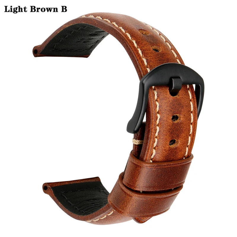 MAIKES Watch Bands 20mm 22mm 24mm 26mm Vintage Oil Wax Leather Watch Strap Watch Accessories For Panerai Breitling Watchband