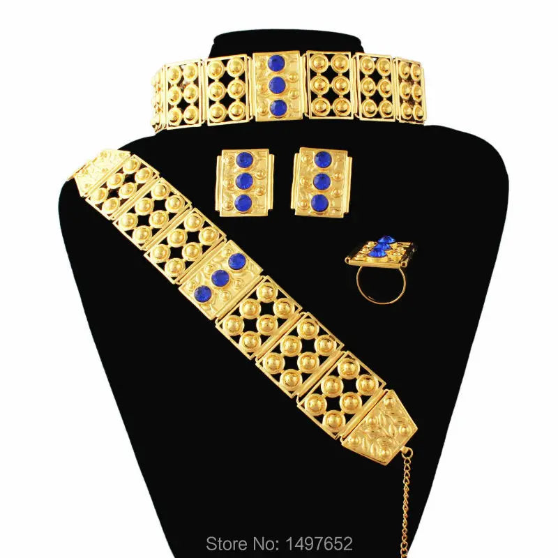Newest Big Size and Heavy Ethiopian wedding jewelry sets For Women Gold Color Jewelry African bridal jewelry sets
