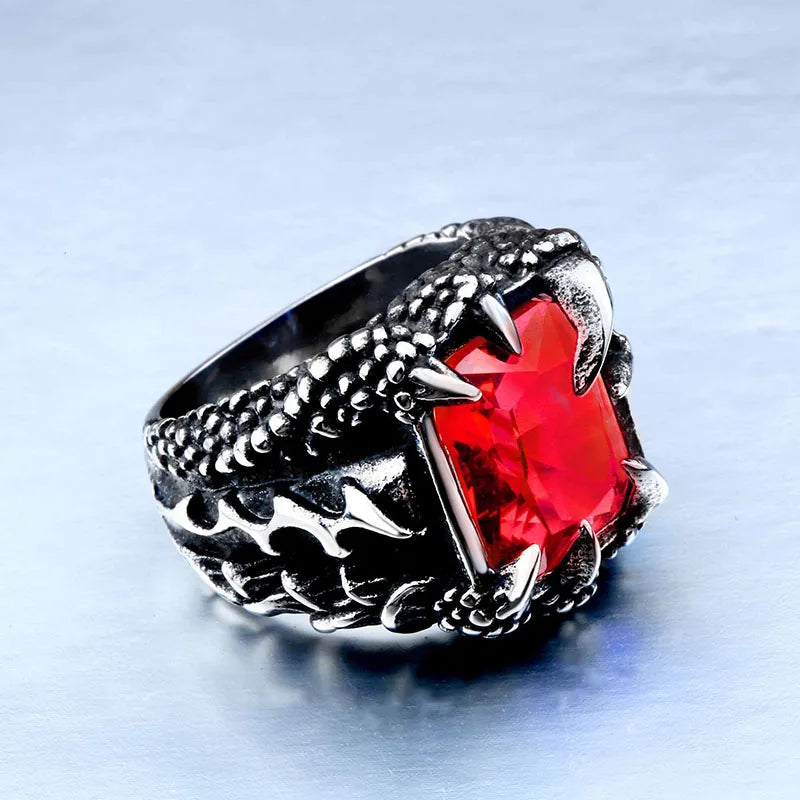 Cool Dragon Claw Ring With Red/Blue/Black Stone Stainless Steel CZ Ring Man's Hiqh Quality Jewelry Wholesale Price BR8-178