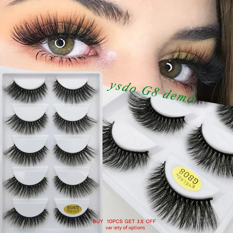5 Pairs Mink EyeLashes 3D False Lashes Winged Thick Makeup Eye Lash Dramatic Lashes Natural Volume Soft Fake Eye Lashes G800