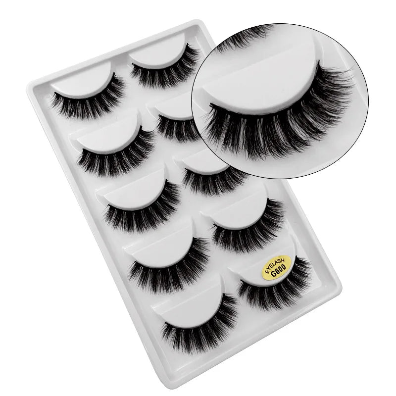 5 Pairs Mink EyeLashes 3D False Lashes Winged Thick Makeup Eye Lash Dramatic Lashes Natural Volume Soft Fake Eye Lashes G800