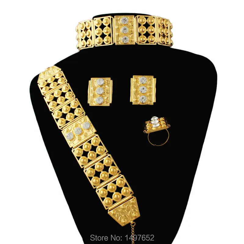Newest Big Size and Heavy Ethiopian wedding jewelry sets For Women Gold Color Jewelry African bridal jewelry sets