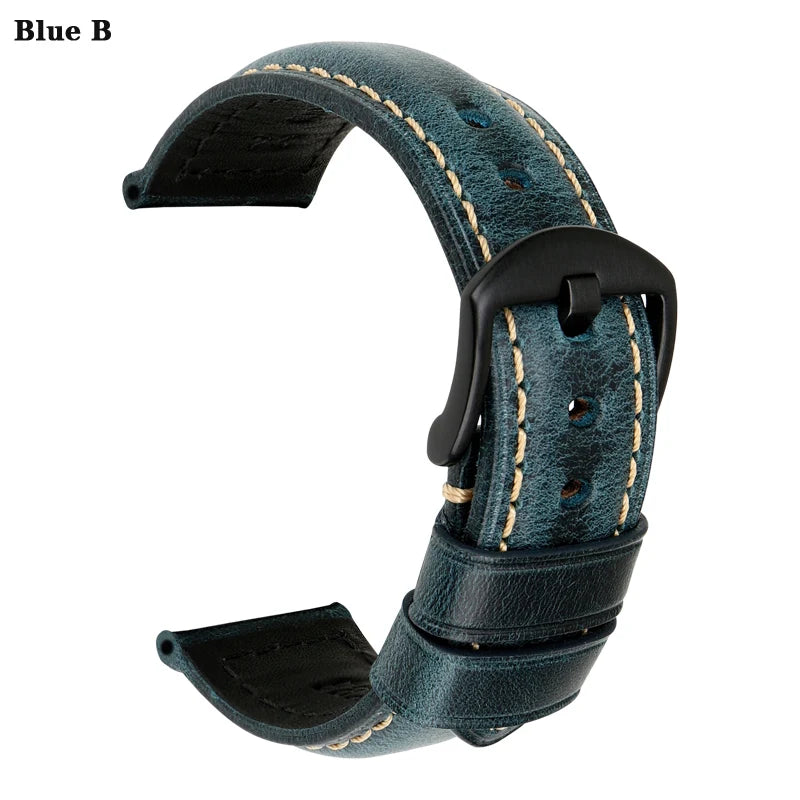 MAIKES Watch Bands 20mm 22mm 24mm 26mm Vintage Oil Wax Leather Watch Strap Watch Accessories For Panerai Breitling Watchband
