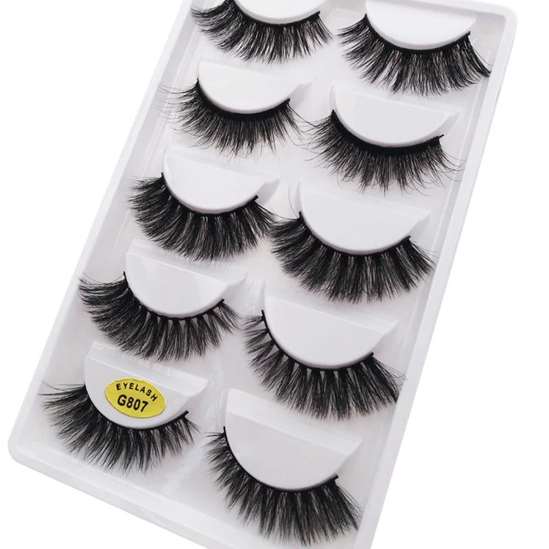 5 Pairs Mink EyeLashes 3D False Lashes Winged Thick Makeup Eye Lash Dramatic Lashes Natural Volume Soft Fake Eye Lashes G800