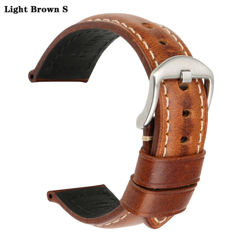 MAIKES Watch Bands 20mm 22mm 24mm 26mm Vintage Oil Wax Leather Watch Strap Watch Accessories For Panerai Breitling Watchband