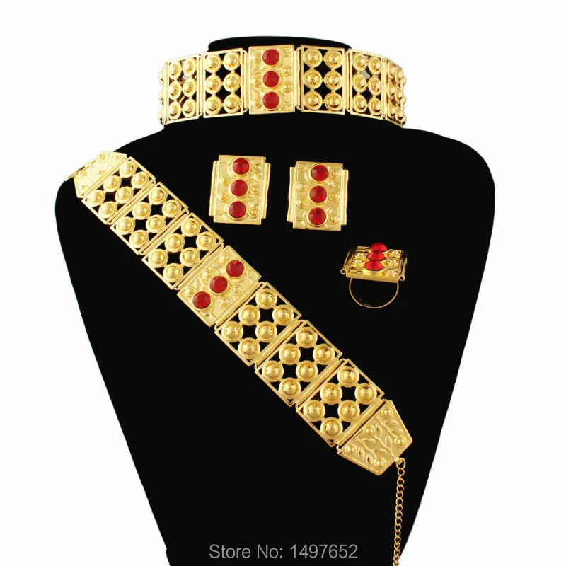 Newest Big Size and Heavy Ethiopian wedding jewelry sets For Women Gold Color Jewelry African bridal jewelry sets