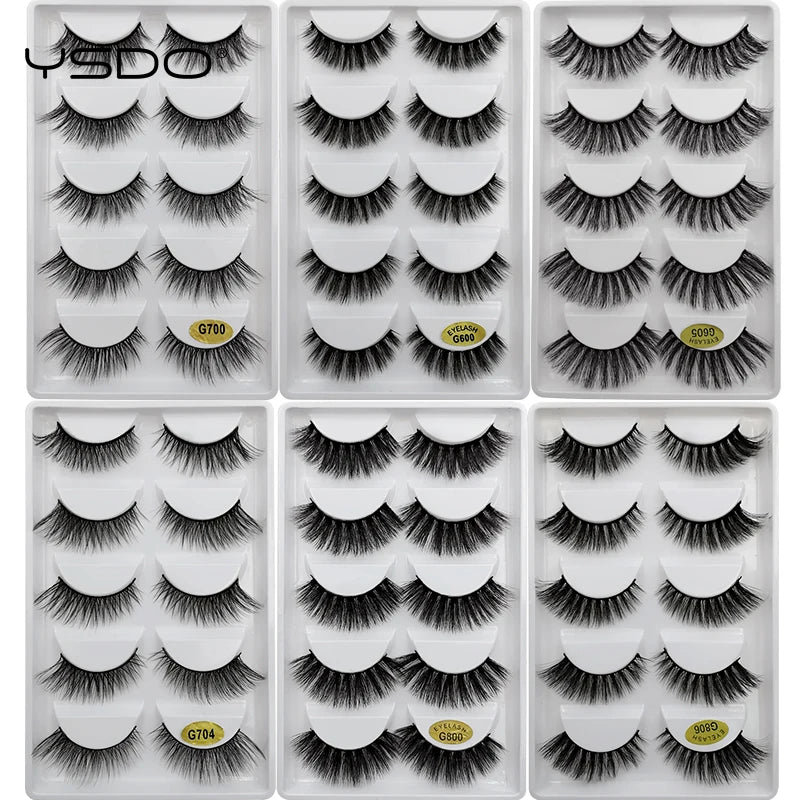 5 Pairs Mink EyeLashes 3D False Lashes Winged Thick Makeup Eye Lash Dramatic Lashes Natural Volume Soft Fake Eye Lashes G800