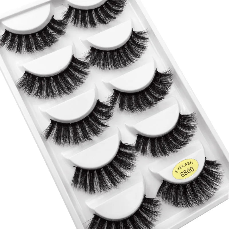 5 Pairs Mink EyeLashes 3D False Lashes Winged Thick Makeup Eye Lash Dramatic Lashes Natural Volume Soft Fake Eye Lashes G800