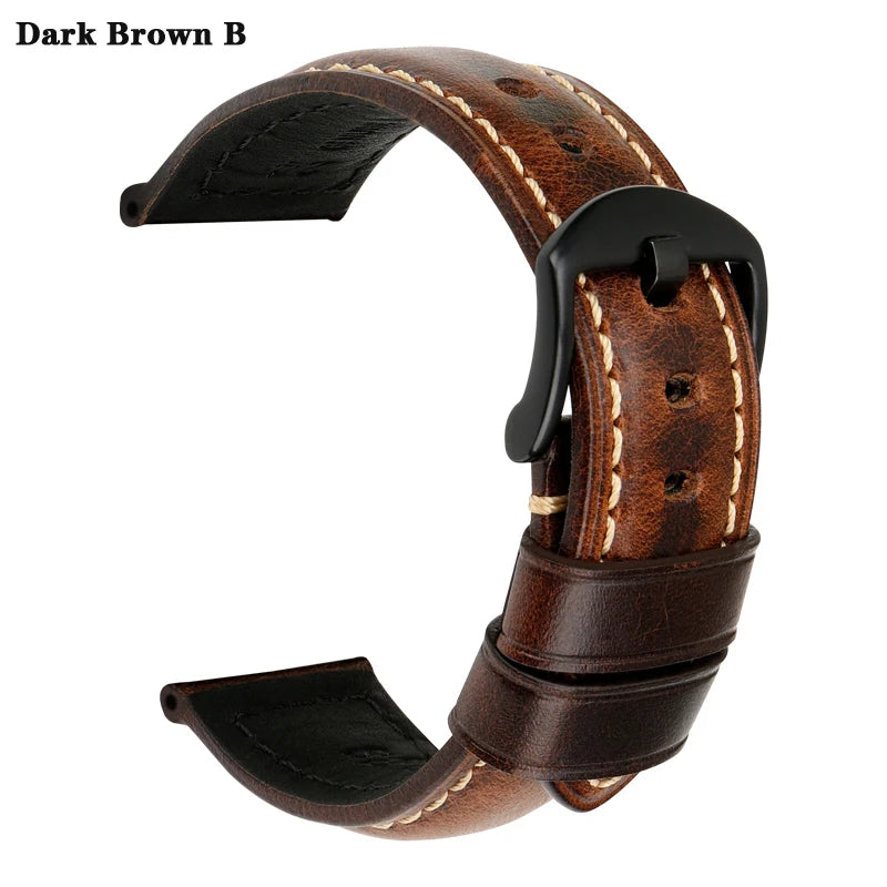 MAIKES Watch Bands 20mm 22mm 24mm 26mm Vintage Oil Wax Leather Watch Strap Watch Accessories For Panerai Breitling Watchband