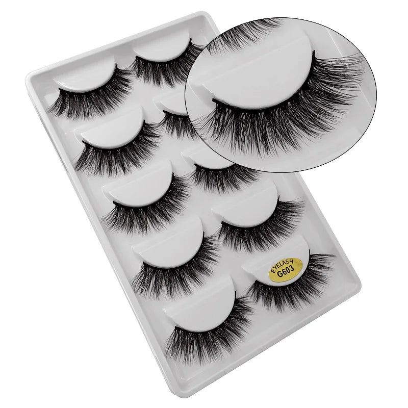 5 Pairs Mink EyeLashes 3D False Lashes Winged Thick Makeup Eye Lash Dramatic Lashes Natural Volume Soft Fake Eye Lashes G800