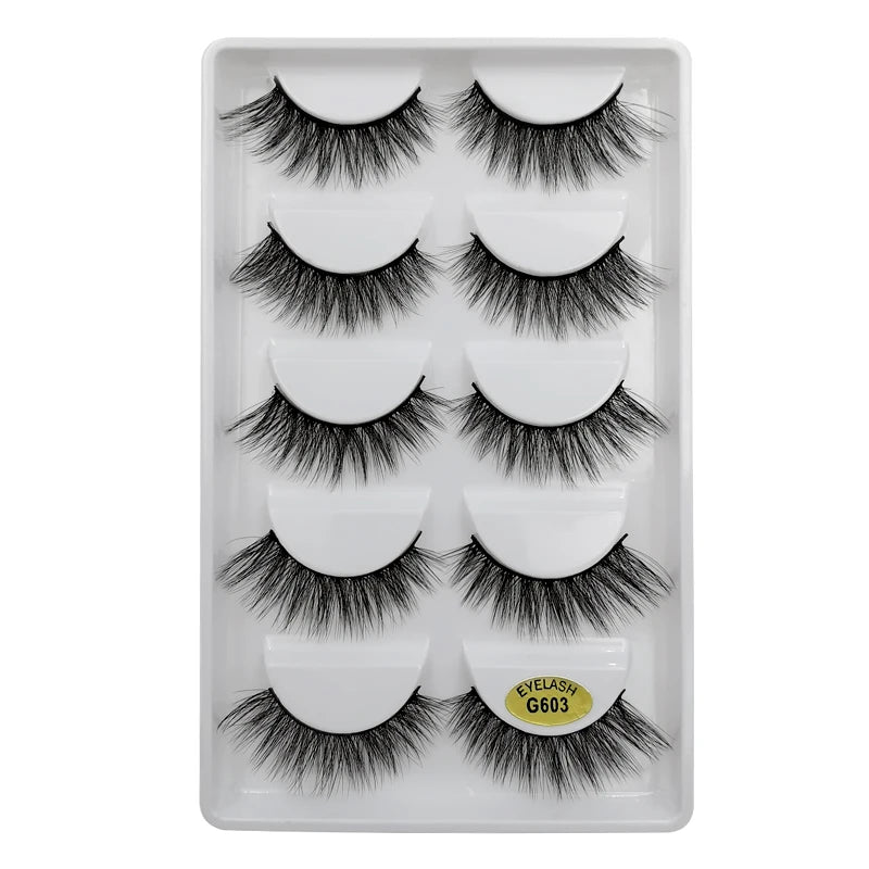 5 Pairs Mink EyeLashes 3D False Lashes Winged Thick Makeup Eye Lash Dramatic Lashes Natural Volume Soft Fake Eye Lashes G800