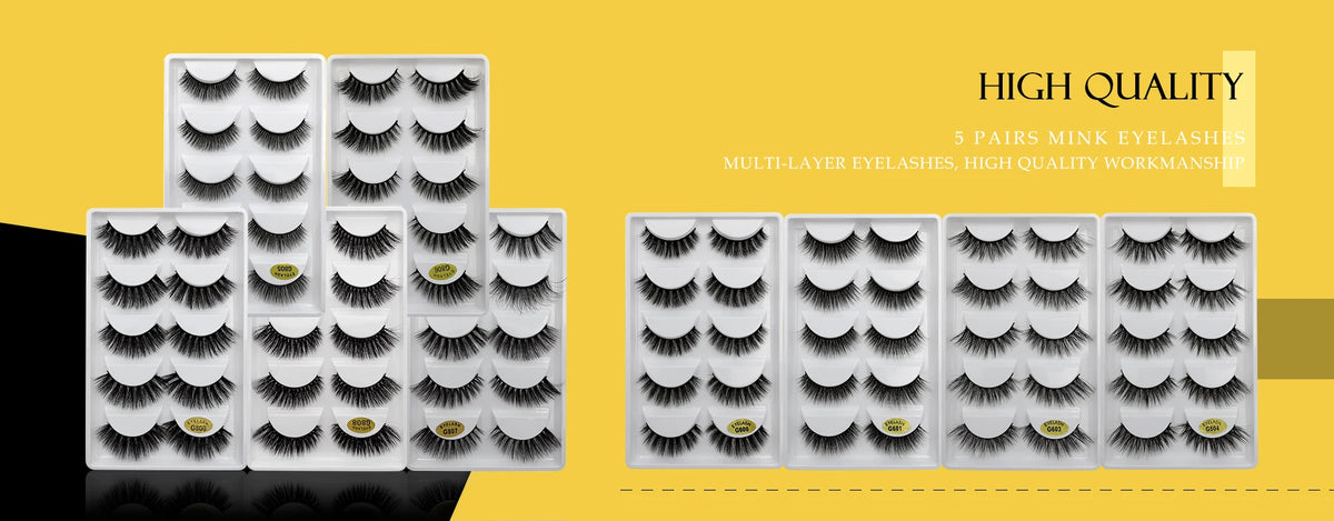 5 Pairs Mink EyeLashes 3D False Lashes Winged Thick Makeup Eye Lash Dramatic Lashes Natural Volume Soft Fake Eye Lashes G800