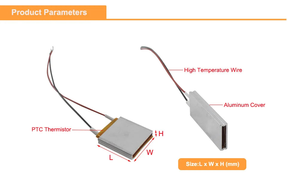2PCS 12V Thermostat PTC Heating Element 70/50 Celsius Degree 20x15x5mm Constant Temperature PTC Electric Air Heater Plate