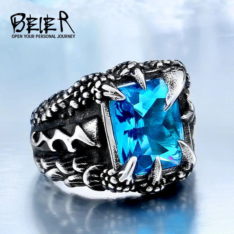 Cool Dragon Claw Ring With Red/Blue/Black Stone Stainless Steel CZ Ring Man's Hiqh Quality Jewelry Wholesale Price BR8-178
