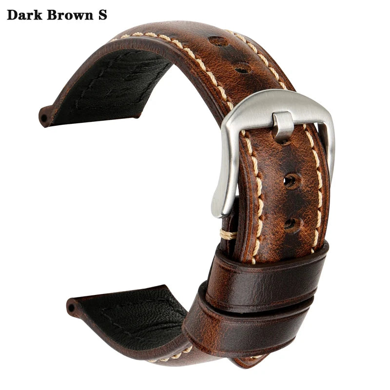 MAIKES Watch Bands 20mm 22mm 24mm 26mm Vintage Oil Wax Leather Watch Strap Watch Accessories For Panerai Breitling Watchband