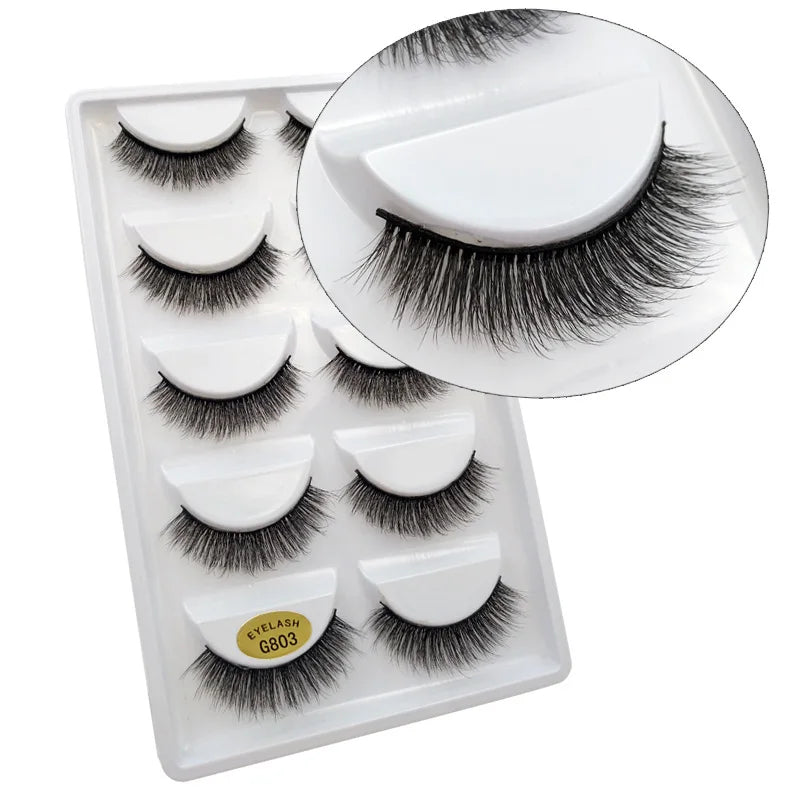 5 Pairs Mink EyeLashes 3D False Lashes Winged Thick Makeup Eye Lash Dramatic Lashes Natural Volume Soft Fake Eye Lashes G800