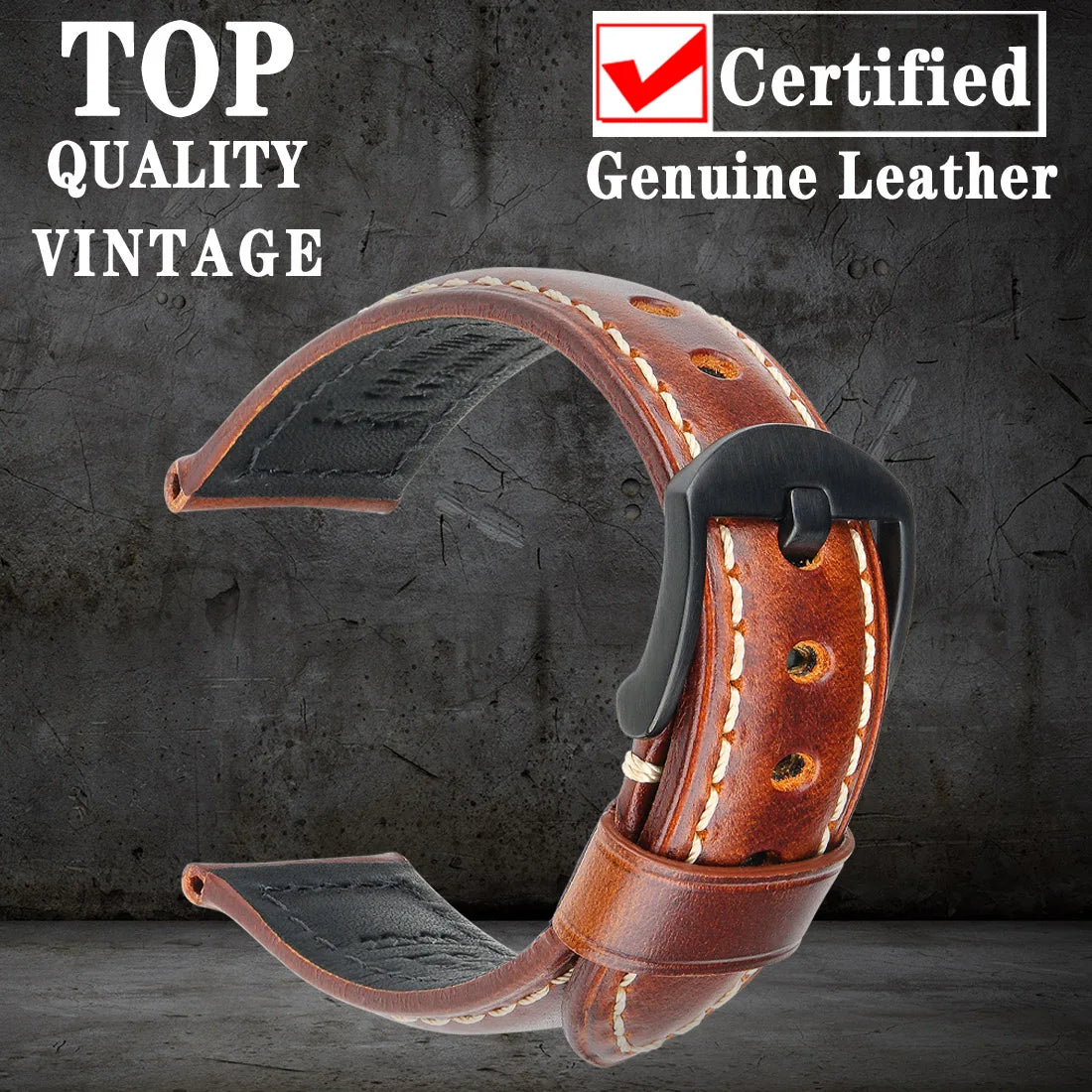 MAIKES Watch Bands 20mm 22mm 24mm 26mm Vintage Oil Wax Leather Watch Strap Watch Accessories For Panerai Breitling Watchband