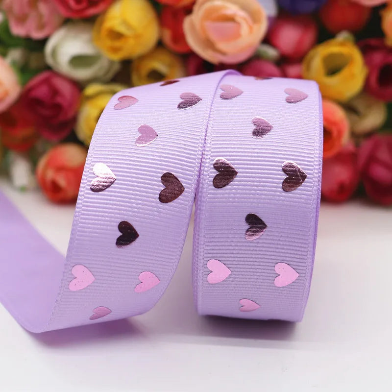 10 Yards 1" 25MM Valentine's Day Pink Gold Heart-Shaped Printed Ribbon For Hair Bows DIY Crafts Handmade Accessories M20012103