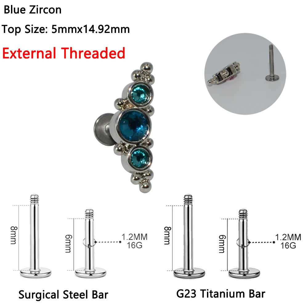 1PC G23 Titanium&Steel Opal Cluster Ear Tragus Helix Cartilage Cz Gem Flower Earring Stud Labret Bar Ring Body Piercing Jewelry