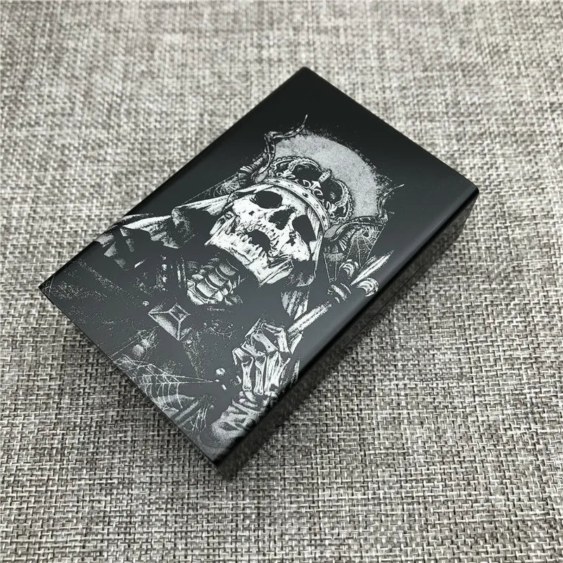 Personalized Customized Smoking Skull Cigarette Case Boxes Ultra Thin Portable Aluminium Alloy Slide Cigarette Box Smoke boxes