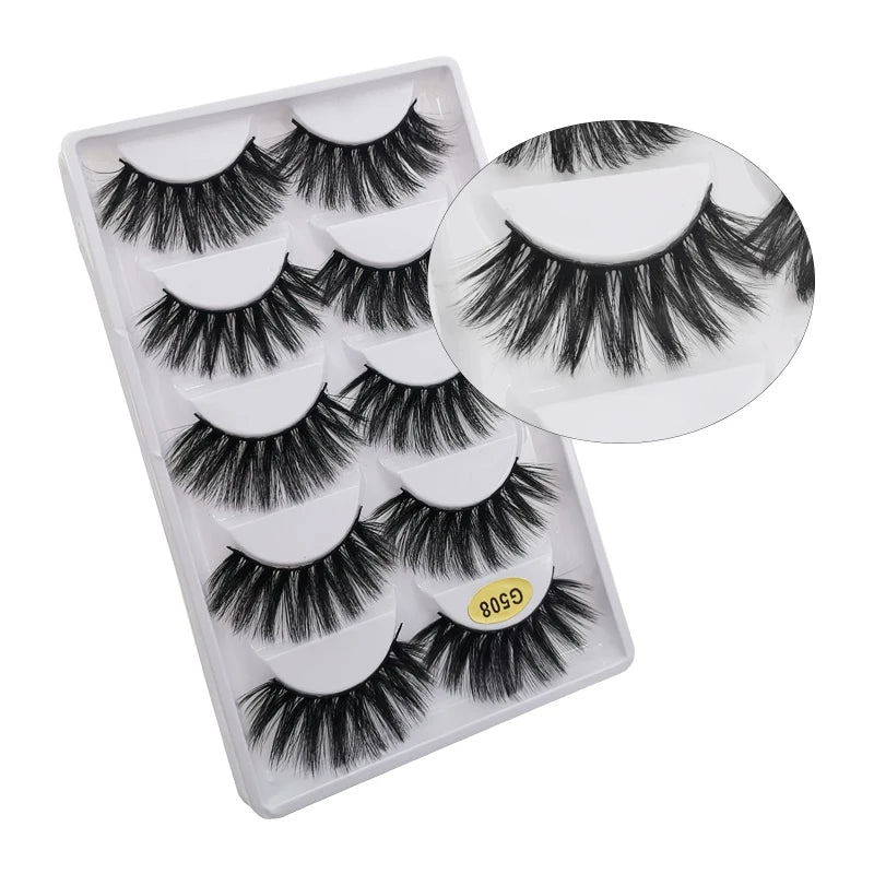 5 Pairs Mink EyeLashes 3D False Lashes Winged Thick Makeup Eye Lash Dramatic Lashes Natural Volume Soft Fake Eye Lashes G800
