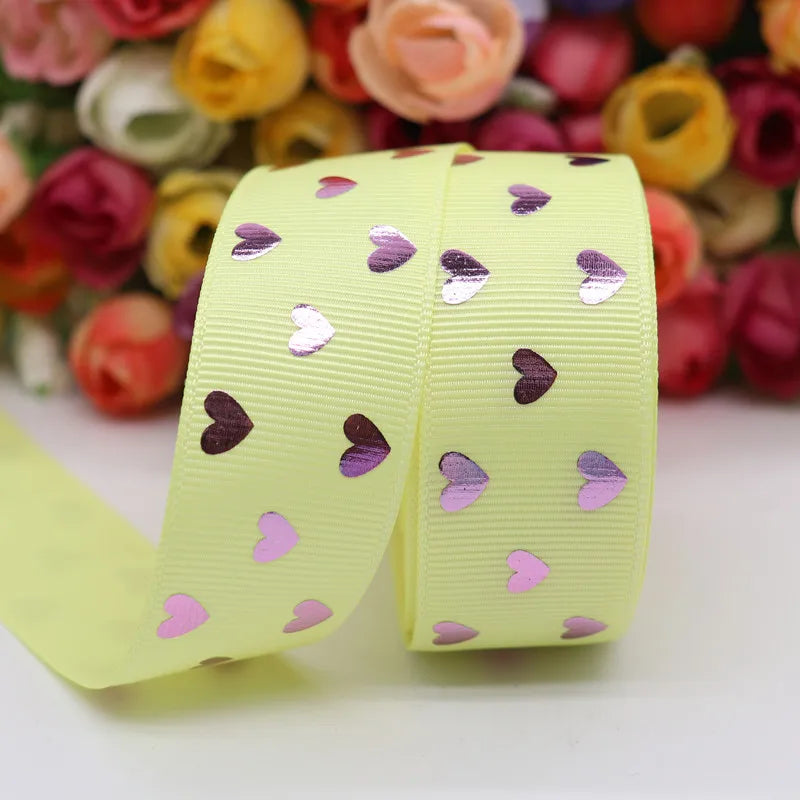 10 Yards 1" 25MM Valentine's Day Pink Gold Heart-Shaped Printed Ribbon For Hair Bows DIY Crafts Handmade Accessories M20012103