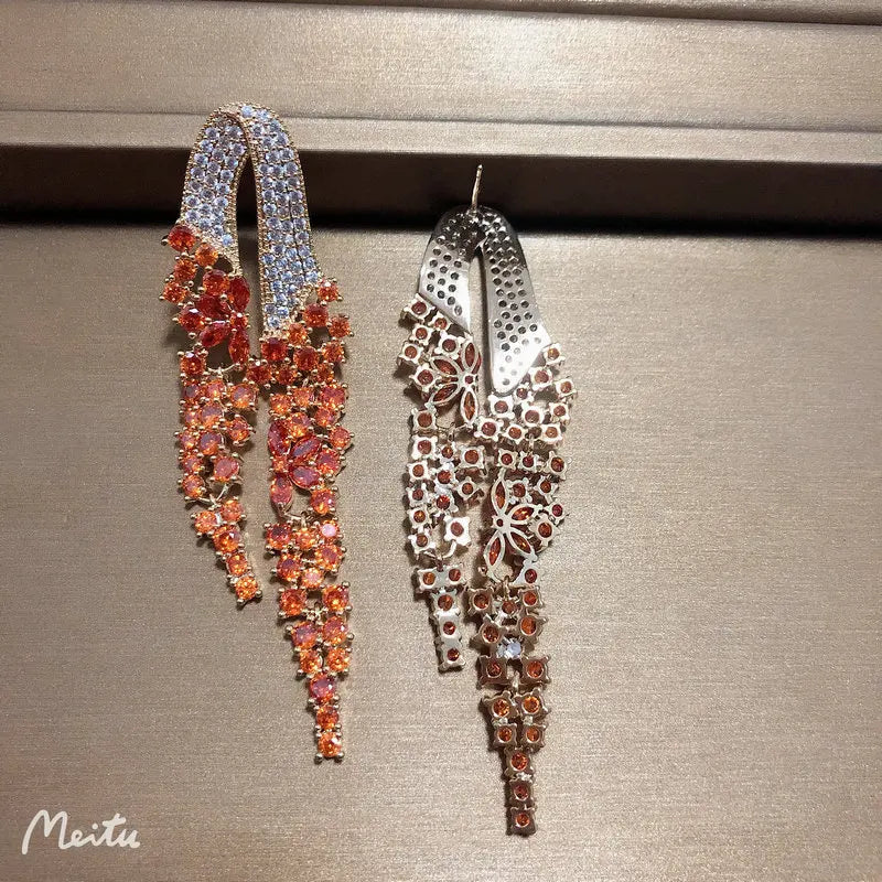Bilincolor Golden Orange Long Tassel Earring for Women Wedding
