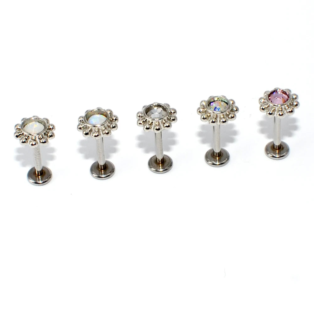 1PC G23 Titanium&Steel Opal Cluster Ear Tragus Helix Cartilage Cz Gem Flower Earring Stud Labret Bar Ring Body Piercing Jewelry