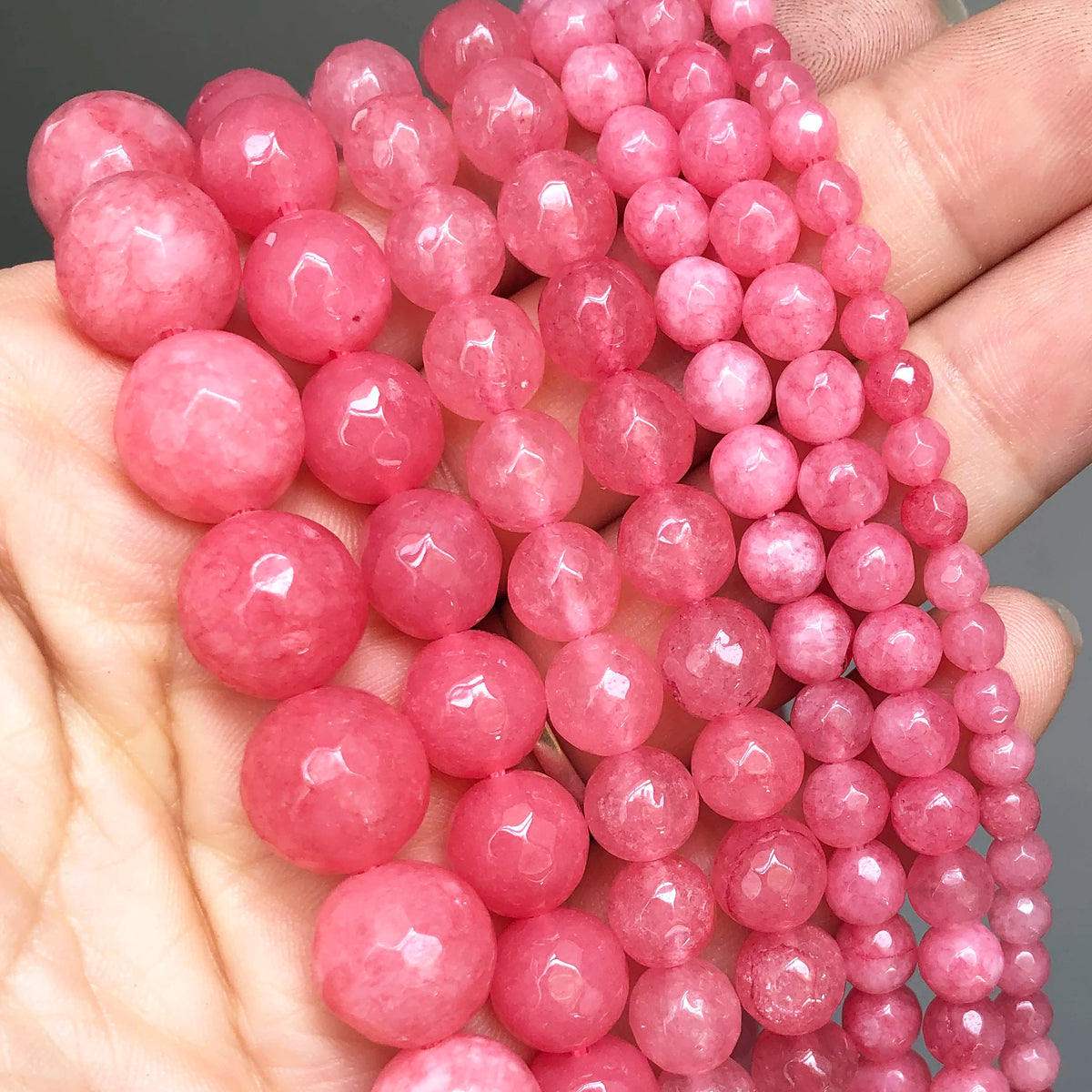 Faceted Pink Chalcedony Jades Bead Round Natural Loose Stone Beads For Jewelry Making DIY Bracelet Accessories 4/6/8/10/12mm