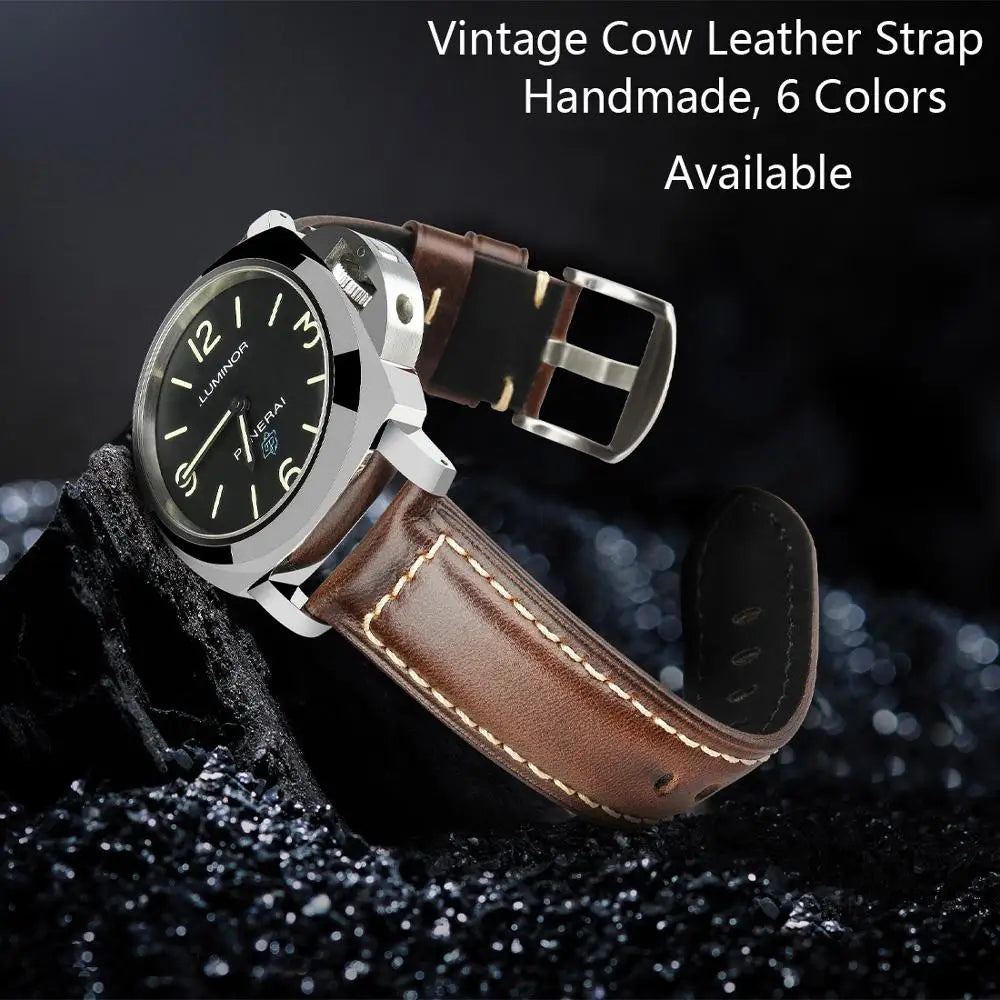MAIKES Watch Bands 20mm 22mm 24mm 26mm Vintage Oil Wax Leather Watch Strap Watch Accessories For Panerai Breitling Watchband