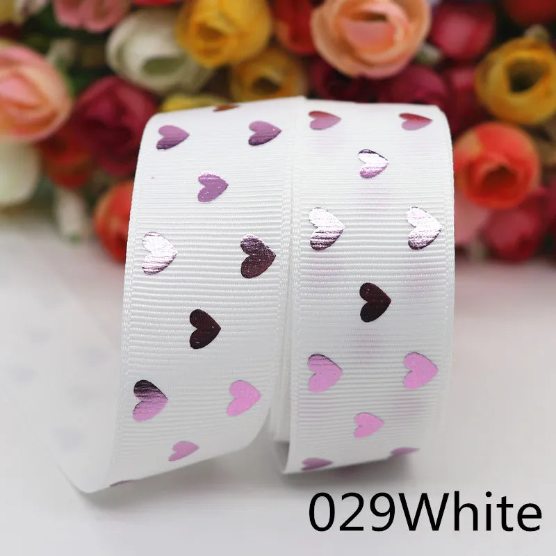 10 Yards 1" 25MM Valentine's Day Pink Gold Heart-Shaped Printed Ribbon For Hair Bows DIY Crafts Handmade Accessories M20012103