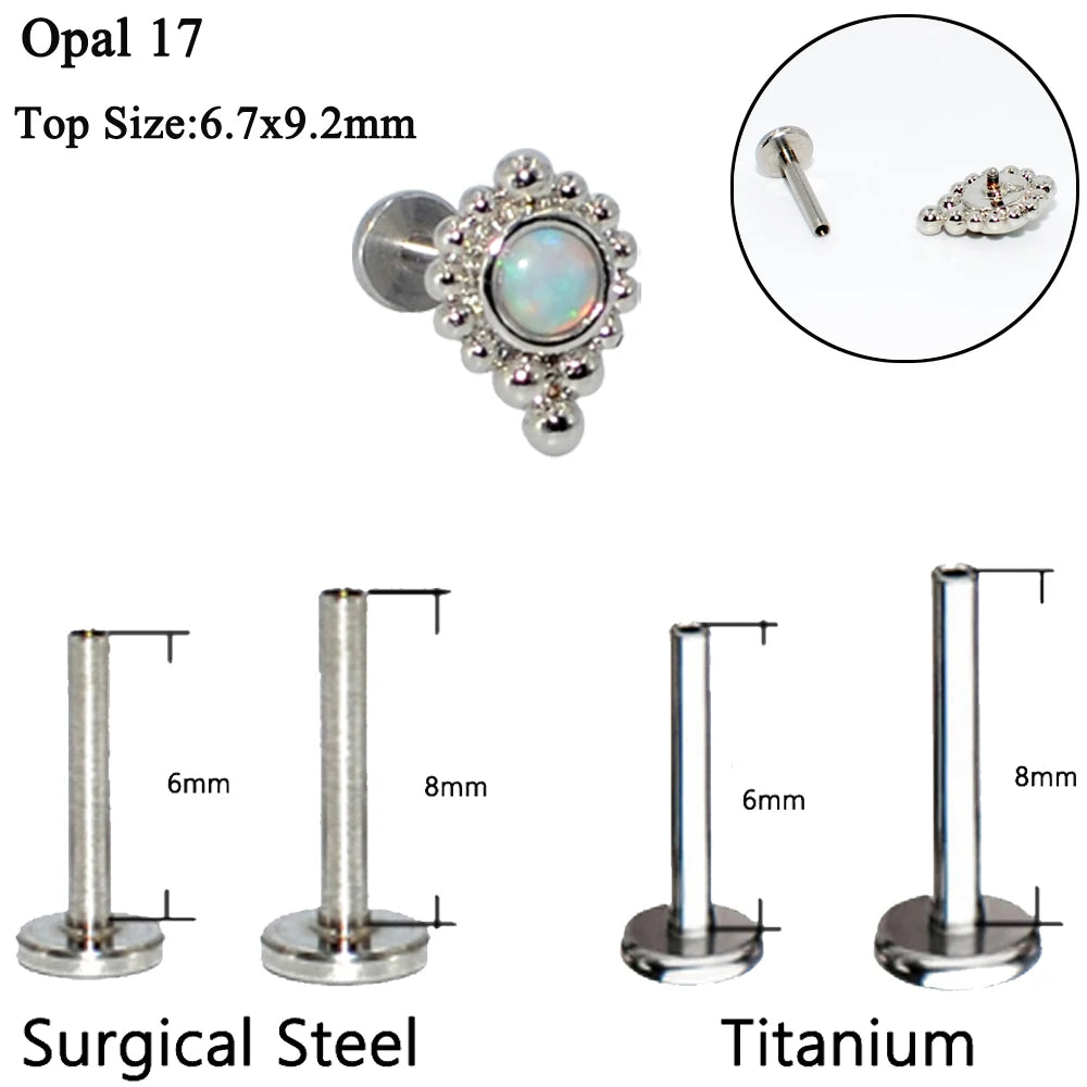 1PC G23 Titanium&Steel Opal Cluster Ear Tragus Helix Cartilage Cz Gem Flower Earring Stud Labret Bar Ring Body Piercing Jewelry