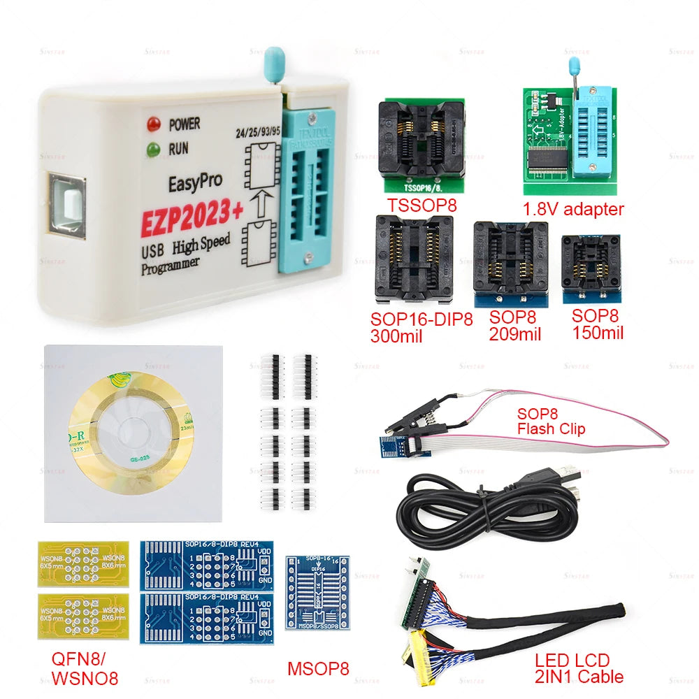 CH554T EZP2023 High-speed USB SPI Programmer Support24 25 26 93 95 EEPROM 25 Flash BIOS Chip+12socket Original