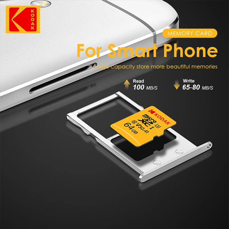 100% Original KODAK Micro SD Card 32GB 64GB 128GB 95MB/s Class10 U3 UHS-I TF Card 4K HD for USB Card Reader Adapter 256GB Micro