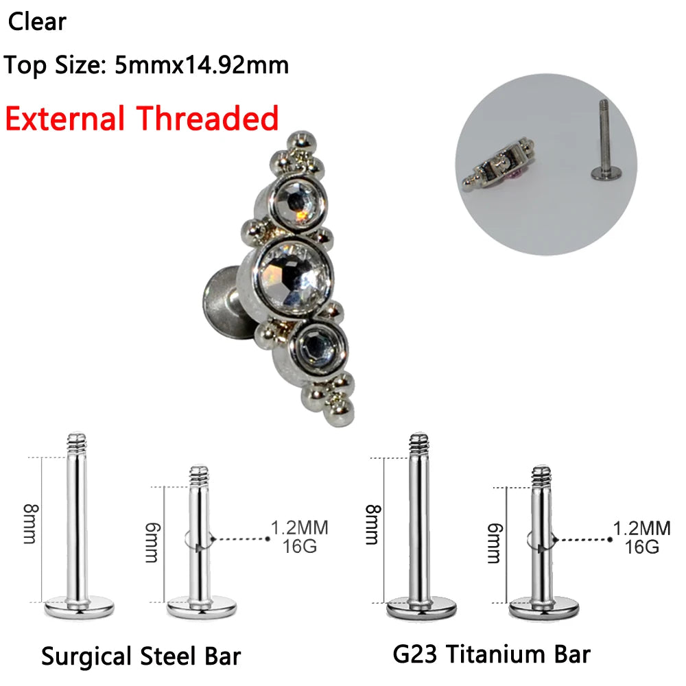 1PC G23 Titanium&Steel Opal Cluster Ear Tragus Helix Cartilage Cz Gem Flower Earring Stud Labret Bar Ring Body Piercing Jewelry