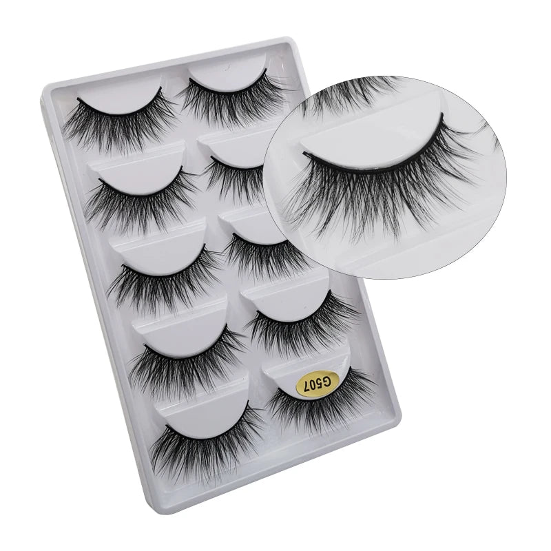 5 Pairs Mink EyeLashes 3D False Lashes Winged Thick Makeup Eye Lash Dramatic Lashes Natural Volume Soft Fake Eye Lashes G800