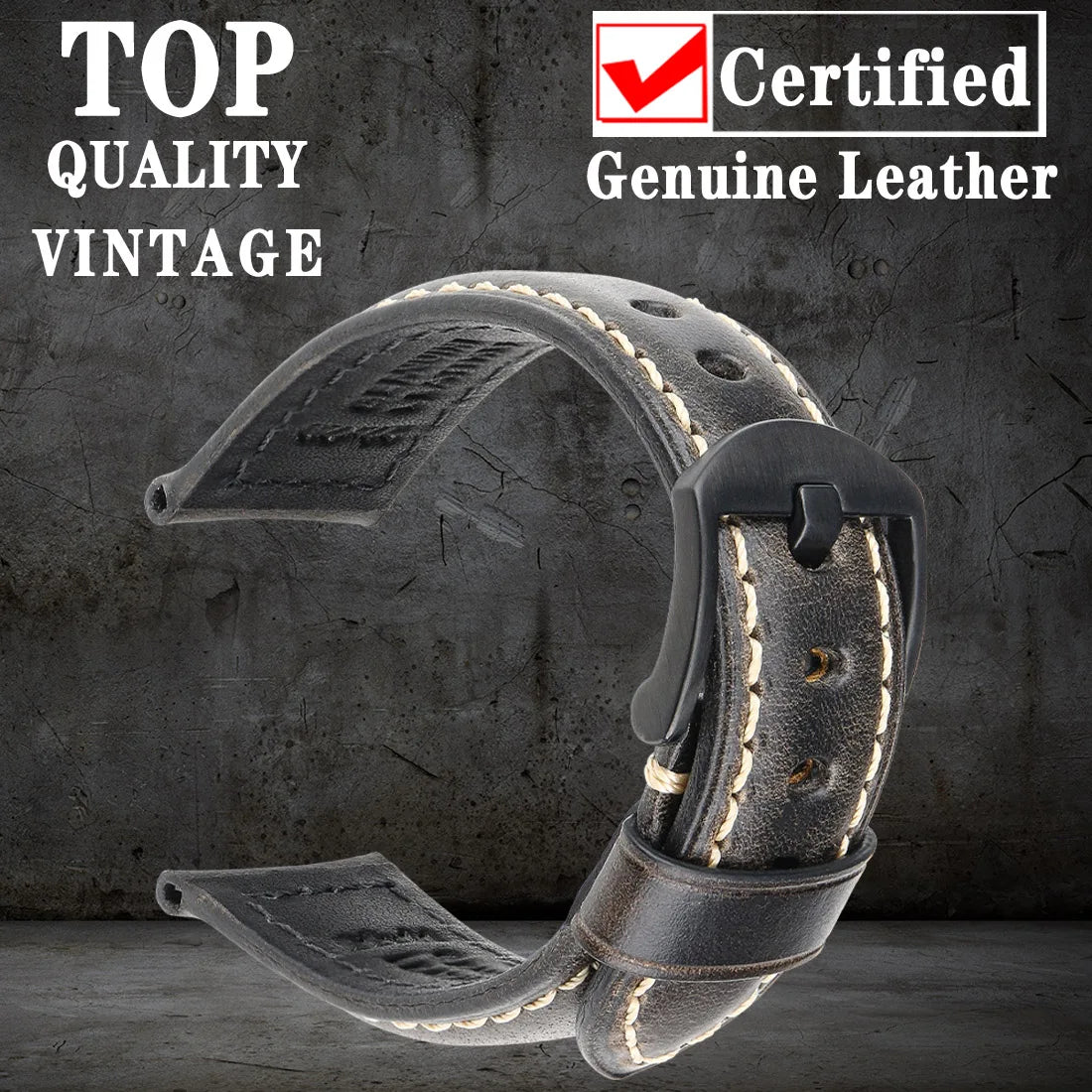 MAIKES Watch Bands 20mm 22mm 24mm 26mm Vintage Oil Wax Leather Watch Strap Watch Accessories For Panerai Breitling Watchband