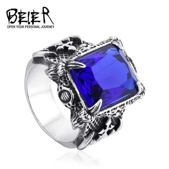 Cool Dragon Claw Ring With Red/Blue/Black Stone Stainless Steel CZ Ring Man's Hiqh Quality Jewelry Wholesale Price BR8-178