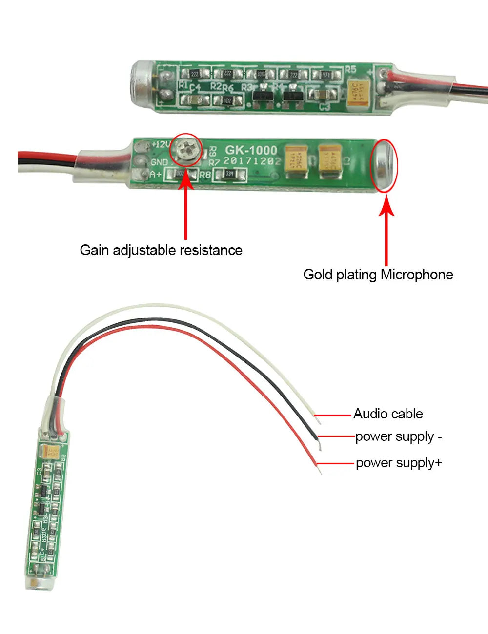 Output Volume Adjustable Special MIC Microphone Module Audio Pickup Adapter Module HIFI Microphone DC 6-12V for CCTV IP Camera