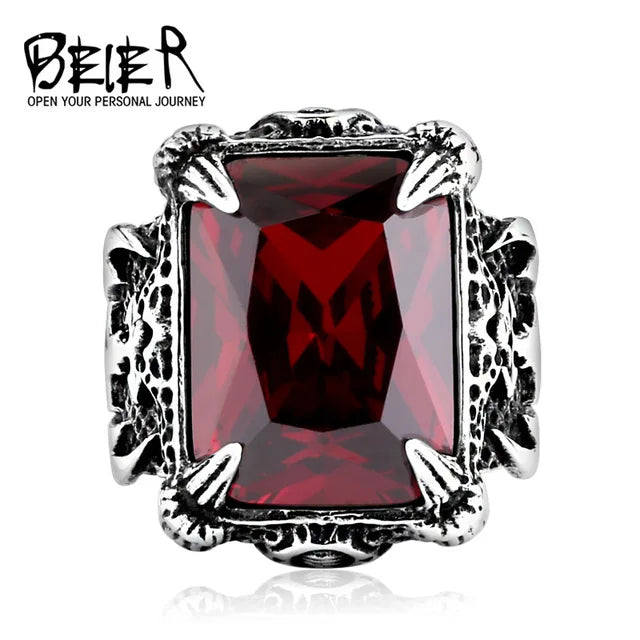 Cool Dragon Claw Ring With Red/Blue/Black Stone Stainless Steel CZ Ring Man's Hiqh Quality Jewelry Wholesale Price BR8-178