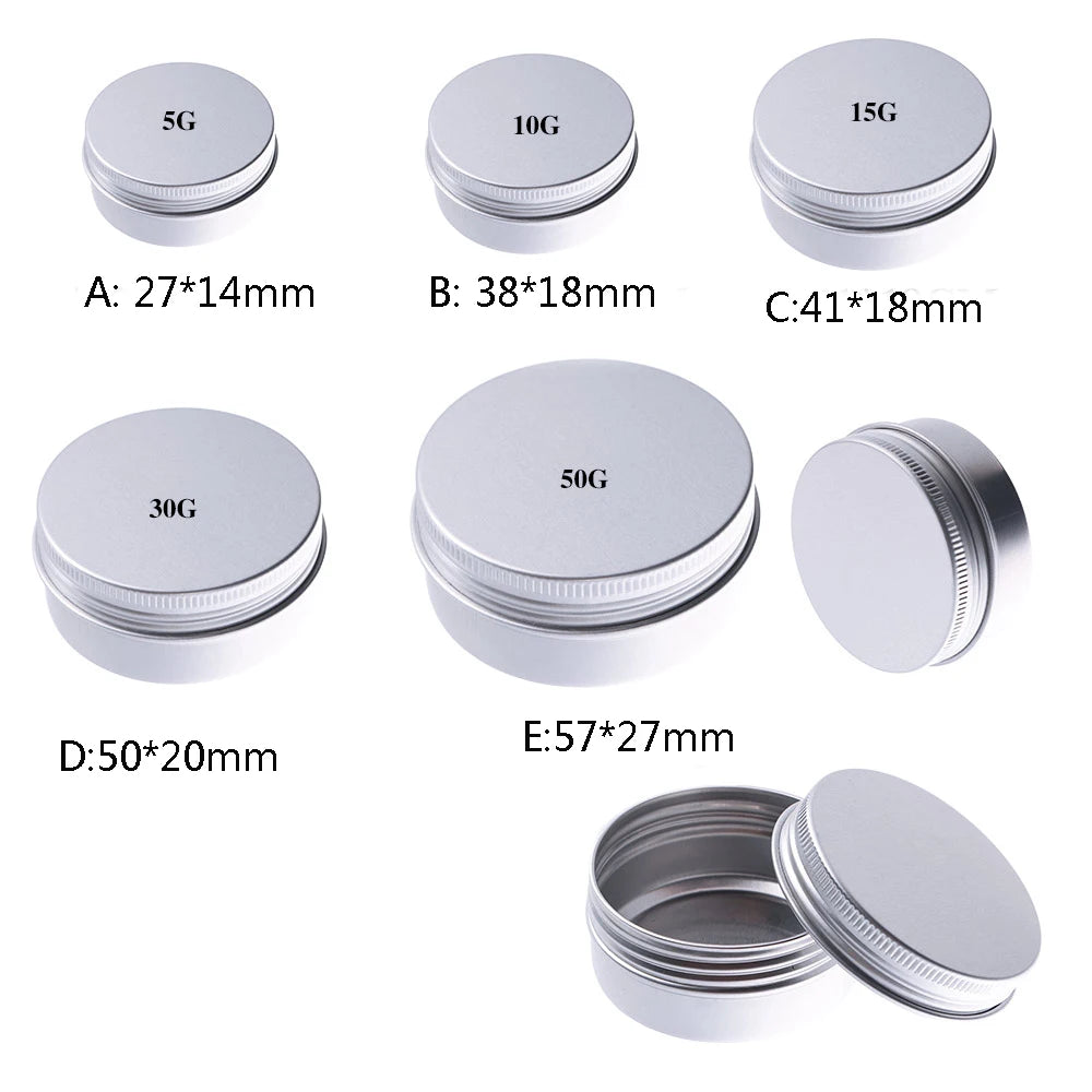 5/10/15/30/50g Small Tin Box Mini Metal Box Storage Empty Pot Plain Refillable Bottle Container Screw Top Cosmetic Storage Jars