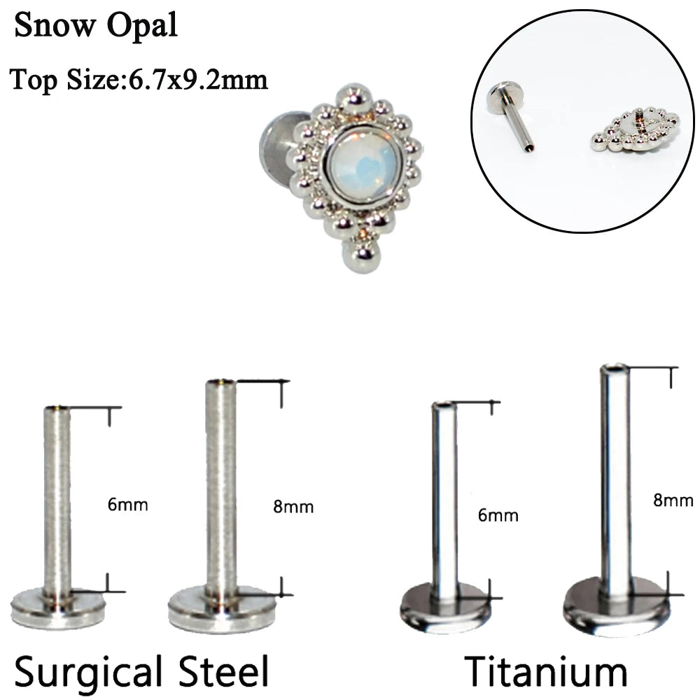 1PC G23 Titanium&Steel Opal Cluster Ear Tragus Helix Cartilage Cz Gem Flower Earring Stud Labret Bar Ring Body Piercing Jewelry