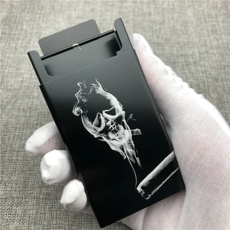 Personalized Customized Smoking Skull Cigarette Case Boxes Ultra Thin Portable Aluminium Alloy Slide Cigarette Box Smoke boxes