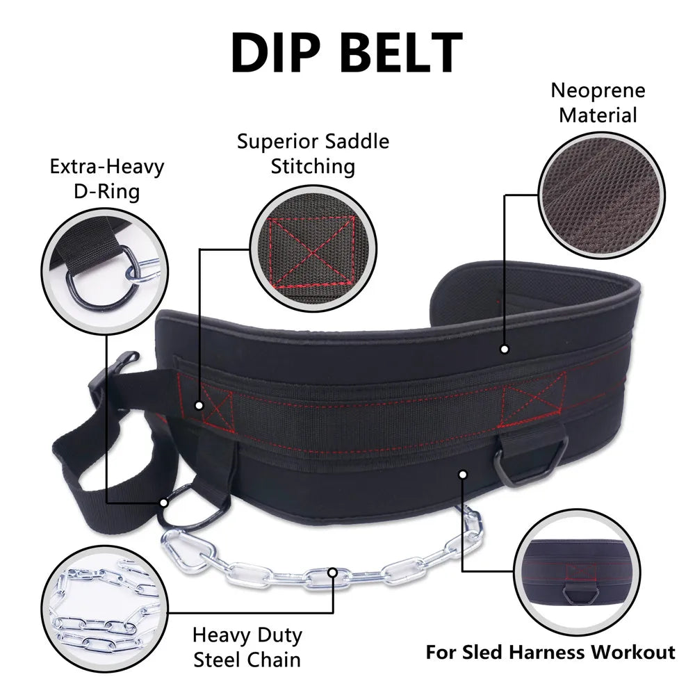 Gym Weight lifting Belt  with Chain Weights for Crossfit Kettlebell Workout Bodybuilding Pull Up Comfortable Waist Dip Belt
