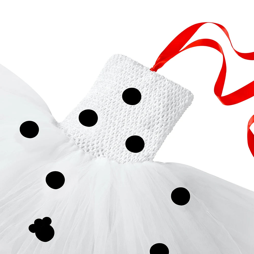 HJTT Toddler Girls Dalmatian Dog Costume Polka Dot Spotted Puppy Tutu Dress Dalmatians Costume for Kids Halloween Party Dress Up