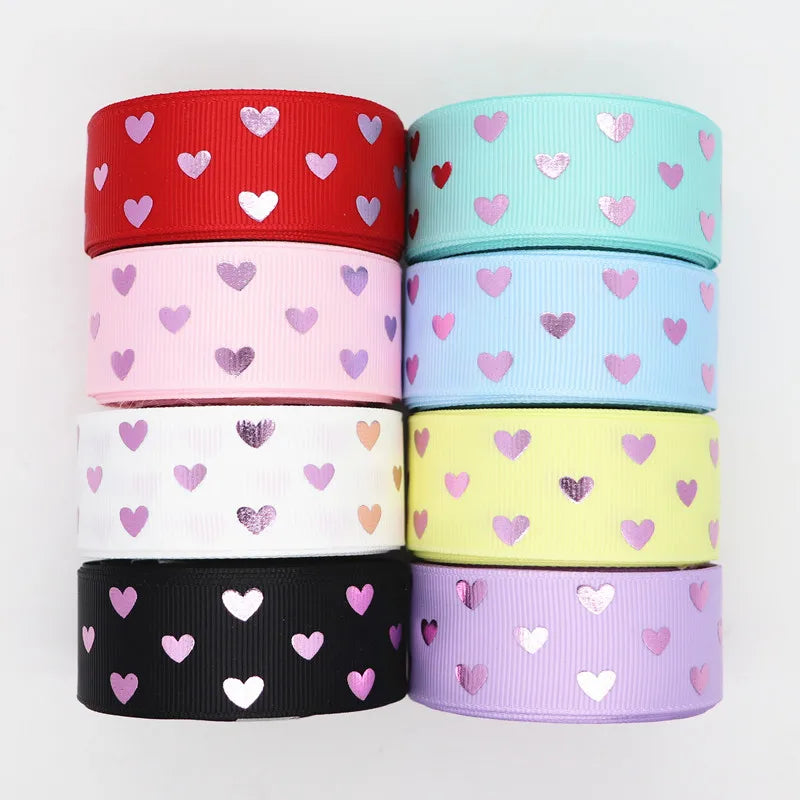 10 Yards 1" 25MM Valentine's Day Pink Gold Heart-Shaped Printed Ribbon For Hair Bows DIY Crafts Handmade Accessories M20012103